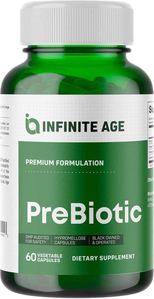 INFINITE AGE Prebiotic Capsules, 60 Conde - Premium FOS Prebiótico Fiber Suplemento con Chicory y Acacia - Salud Digestiva para Hombre Mujeres