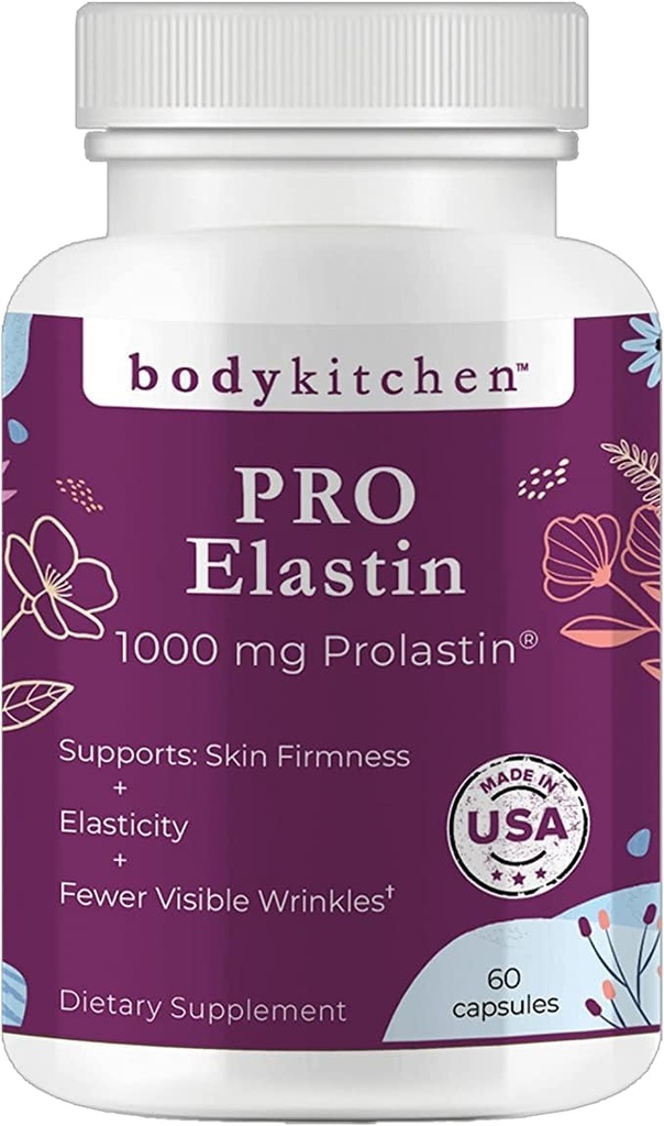 Cocina Corporal Pro-Elastin, 1000 mg Elastin Suplemento, Ayuda a reducir los signos de envejecimiento, mejora de la salud de la piel, firmeza y elasticidad, menos arrugas, cápsulas de verduras, (Pack de 1)