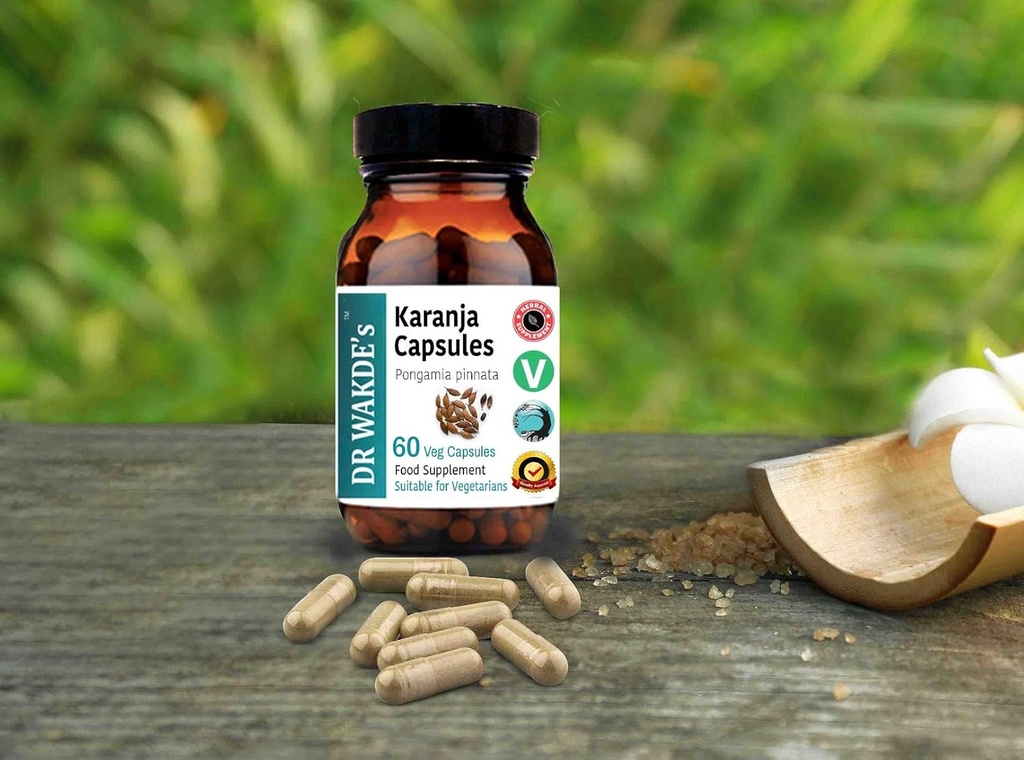 DR WAKDE'S Karanja Capsules (Pongamia pinnata, 60 Veg Caps, Suplemento de base vegetal, hierba ayurvédica, todo natural, vegano)