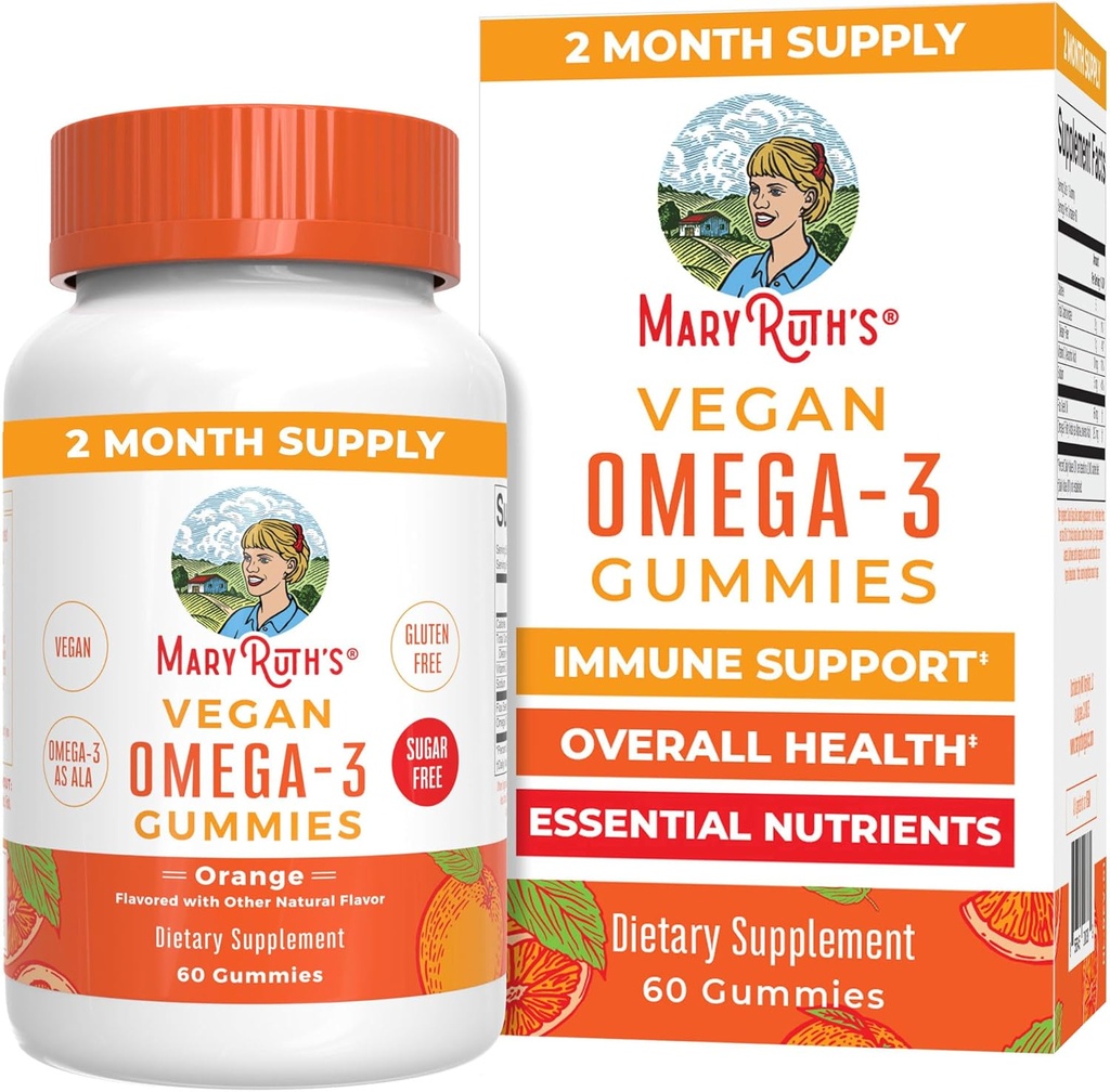 MaryRuth Organics Vegan Omega 3 Gummies for Adults TENIDO 2 Month Supply TENIDO Sugar Suplemento gratuito con Vitamin C TEN FLOXseed Oil Immune Apoyo Silencio general Wellness TEN No Fish Taste ANTE 60 Conde
