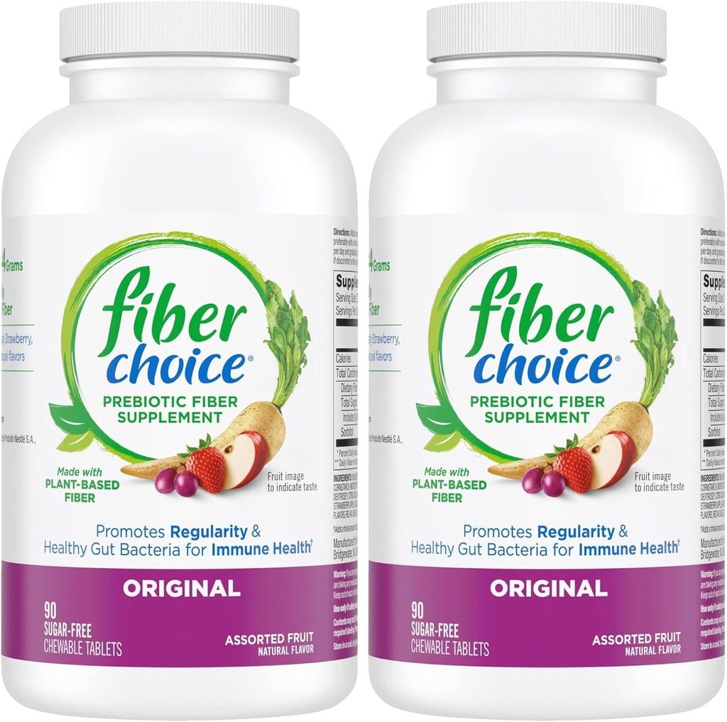 Fiber Choice Daily Prebiotic Fiber Chewable Tablets, Frutas surtidas, 90 Tabletas (90 Cuenta (Pack of 2))