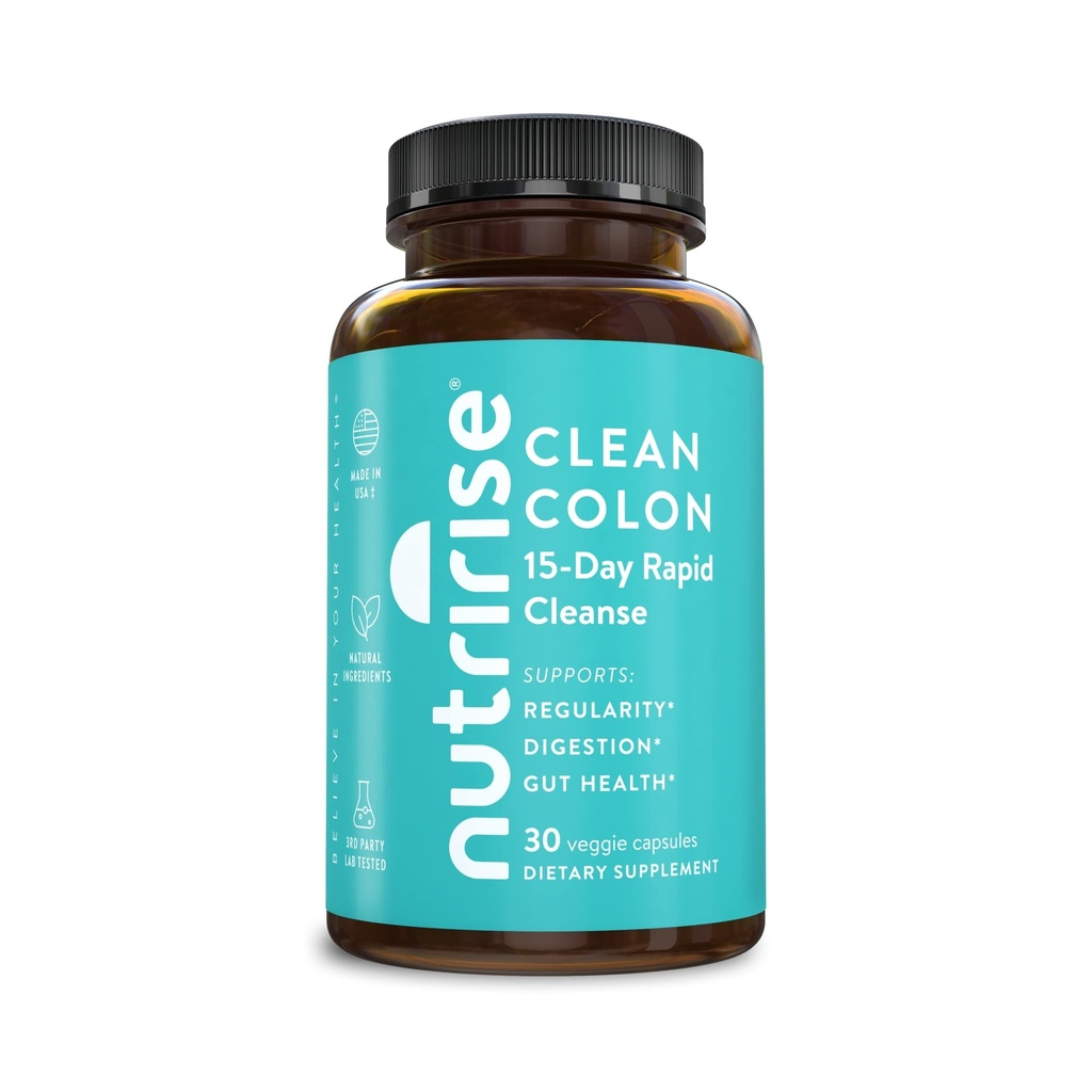 NutriRise 15 días Quick Colon Cleanse for Gut Health - Digestive Support with Probiotics " Fiber for Constipation, Regularity " Bloating, Sugar " Gluten Free