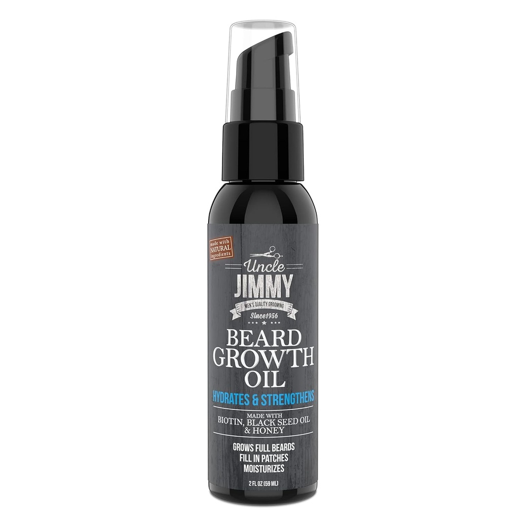 El aceite de crecimiento de la barba del tío Jimmy con Biotin ← Cuidado de la barba natural para el cepillo, la barba más sana  Tratamiento del cabello facial de los hombres para la escoba ¦ aumenta la espesor y el volumen 2 Fl Oz