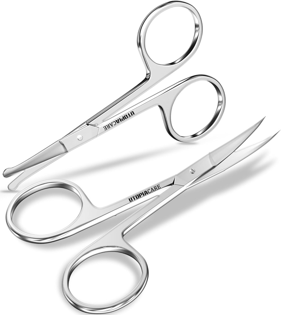 Tijeras para el cuidado de la utopía, Tijeras de acero inoxidable profesional pequeñas para hombres y mujeres, tijeras para el cabello de nariz para el bigote de la escoba, barba, pestañas, corte de pelo del oído, plata