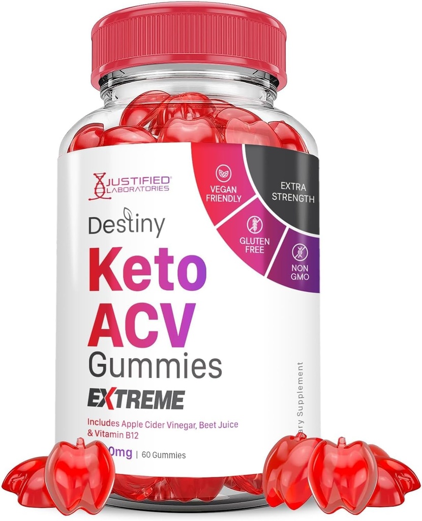 Laboratorios Justificados Destiny Keto ACV Gummies Extreme 2000MG Destiny Keto Gummies Advanced Formula Apple Cider Vinegar con Pomegranate Beet Juice Powder B12 Vegan Non GMO 60 Gummys