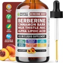 Beberine Suplemento, Milk Thistle, Ceylon Cinnamon, Alpha Lipoic Acid, NAC Suplemento Liquid Drops - Vegan, 4X Absorción que Capsules - Berberine for Liver Support & Holistic Wellness (Peach, 60mL)