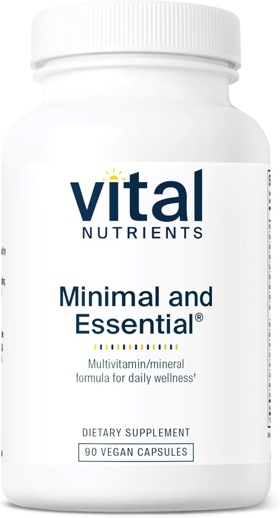 Nutrientes vitales Minimal y Esencial Multivitamínico Silencio Vegetariano Uno por día Multi Vitamina, Mineral, & Antioxidante Suplemento* Silencio Iron-Free TEN Gluten, Dairy, Soy Gratis Silencio No-OMM ANTE 90 cápsulas