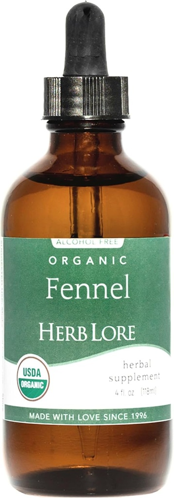 Herb Lore Organic Fennel Seed Tincture - Soothes Gas &amp; Bloating - Lactation Support Suplemento - 4 fl oz