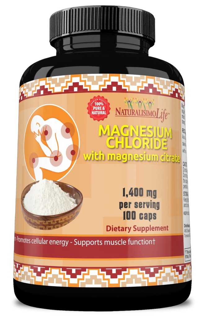 Cloruro de Magnesio (Cloruro de Magnesio) 1.400 mg por porción de alta absorción con Citrato de Magnesio
