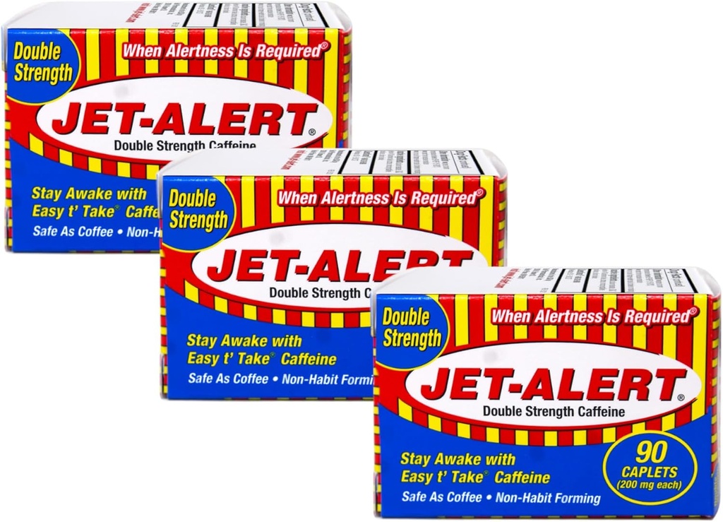 Jet-Alert Double Strength Caffeine 200 Mg Caplets, 90 caplets, Pack de 3