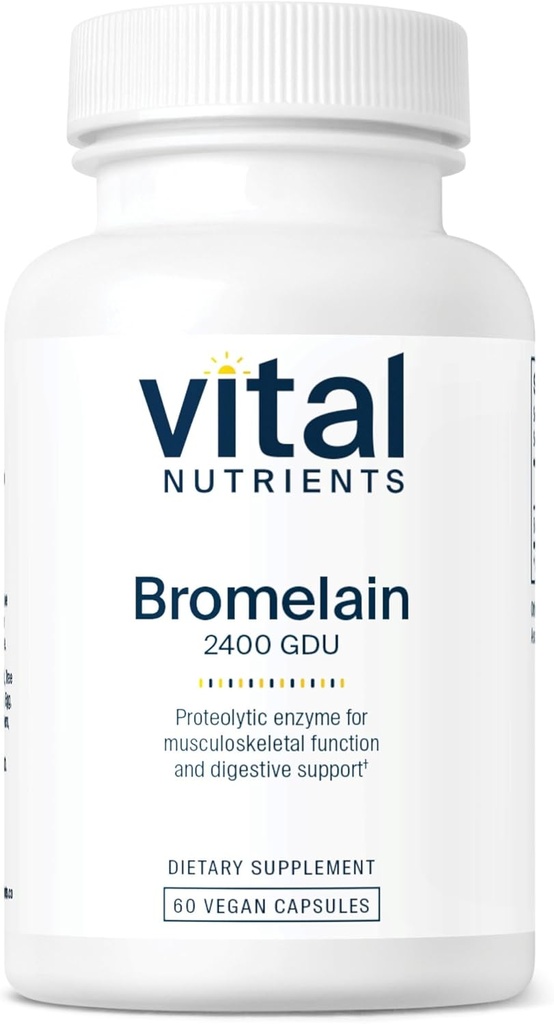 Nutrientes vitales Bromelain 2400 GDU ← Vegan Bromelain Suplemento de apoyo Protein Digestion* ← Enzyme Digestive de Pineapple ← Gluten, Dairy, Soy Free ← Non-GMO ← 60 cápsulas