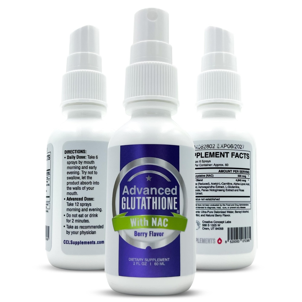 Liquid Liposomal Glutathione Spray - Maximum Absorption Glutathione Supplement with NAC, Ashwagandha, Glutamine, Ascorbic Acid - Sublingual Easy Use - Immune & Detox Support - 2oz