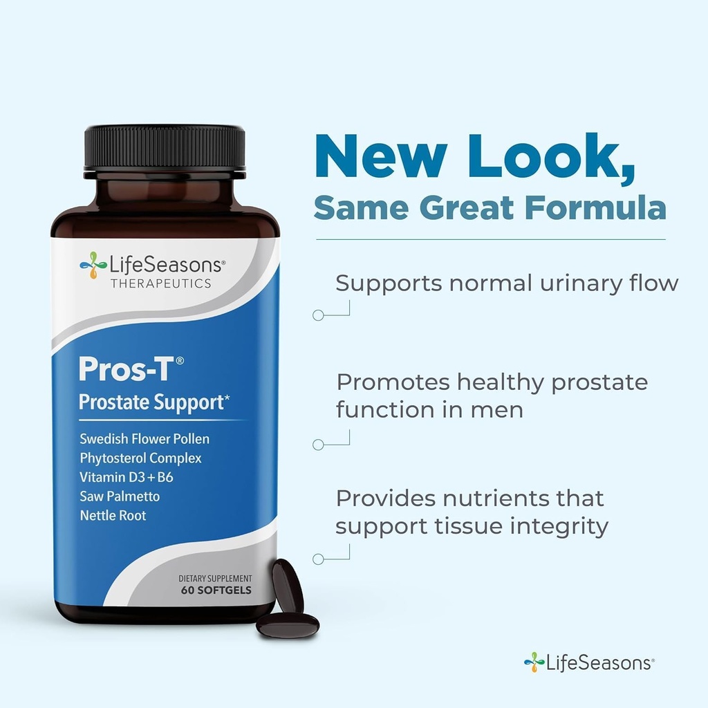 Pros-T - Suplemento de apoyo a la próstata - Saw Palmetto, Phytosterol, Zinc, Nettle, Vitamin D-3 &amp; B6 - Promover la función de próstata saludable " Flujo urinario normal - Mejorar el tejido - 60 Softgels (Pack de 2)