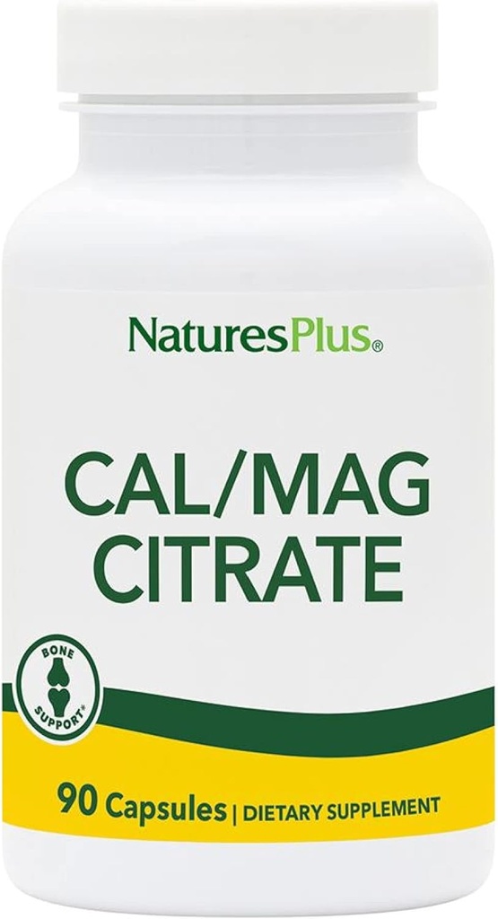 NaturesPlus Cal/Mag Citrate - 90 Vegetarian Capsules - 500 mg Calcium, 250 mg Magnesium - 30 Servings