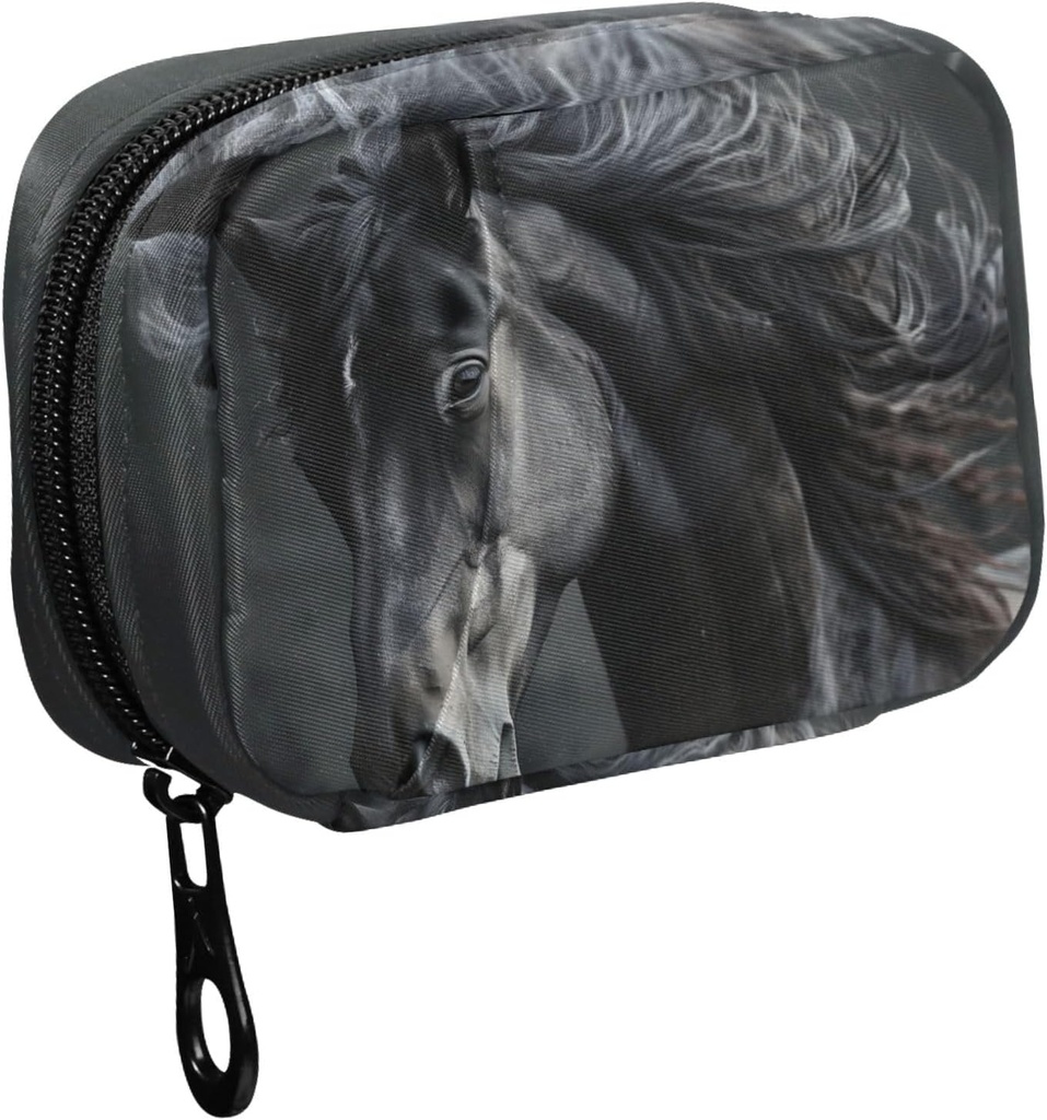Fustylead Hermoso Caballo Negro con largo Mane Pill Organizer Caso con cremallera 2 veces Un día para la vitamina y suplemento, 7 días de organización de viajes Caso de medicina