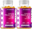 Vitamatic Folic Acid Gummies 1000 mcg (1 mg) - an Essential Prenatal Vitamins for Mom & Baby - Vitamin B9-120 Vegan Gummies (2)