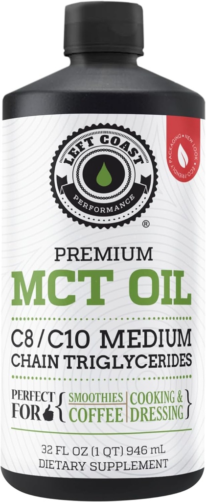 100% Coconut MCT Oil Liquid - MCT Oil C8 C10 for Sustained Mental Energy & Focus Support Great for Smoothies Salads Coffee &amp; More - Palm Free Vegan Keto & Paleo Friendly 60+ Servings (32 Fl Oz)