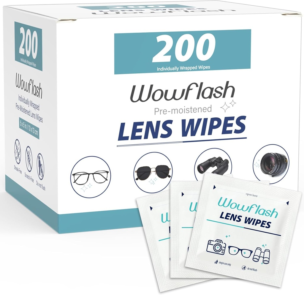 200 Conde Lens Wipes for Eyeglasses, Eyeglass Lens Cleaning Wipes pre-moistened Individually Wrapped Sracth-Free Streak-Free Eye Glasses Cleaner Wipes for Sunglass, Camera Lens, Goggles