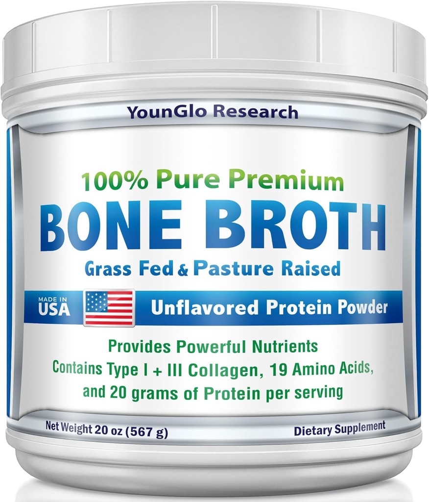 Bone Broth Beef Protein Powder - 1.25 lb / 20 oz, Unflavored - Made in USA - High Collagen & Gelatin from Grass Fed Bovine - Nutritious Marrow Beneficios - Soups, Paleo & Keto Diets
