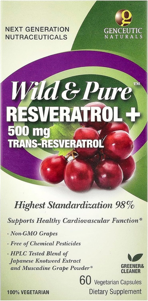 Genceutic Naturals Wild " Pure Resveratrol Vegetarian Capsules, 60-Count ← Promueve la Salud del Corazón TENIDO Anti Envejecimiento Silencio general