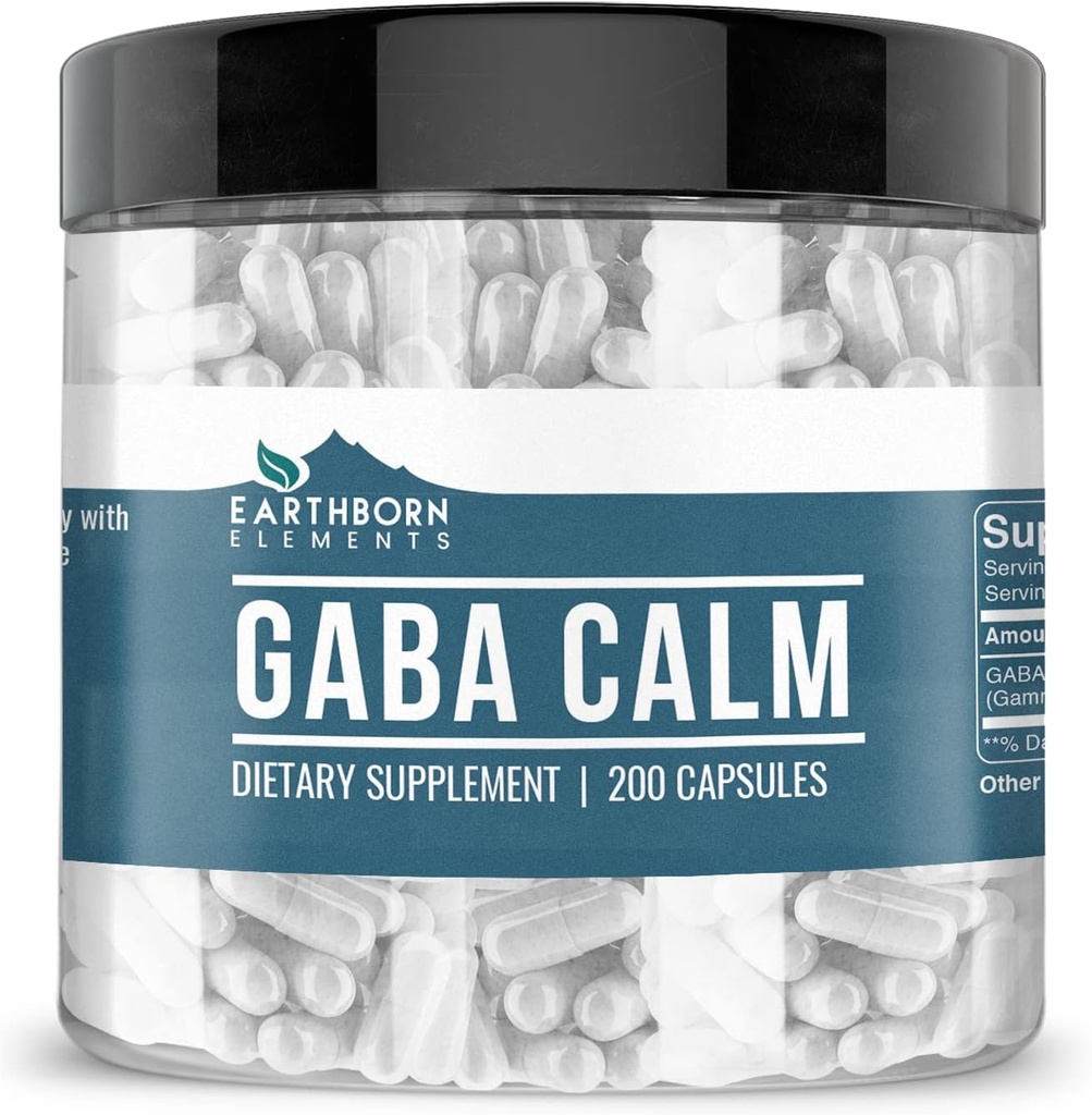 Elementos terrestres GABA (Gamma Aminobutyric Acid) 200 cápsulas, puras " no diluidas, sin aditivos