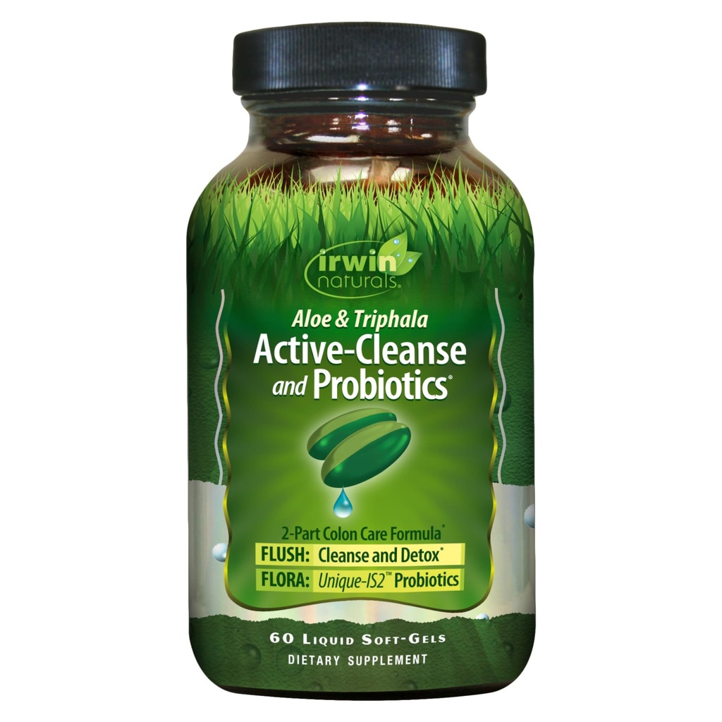 Irwin Naturals Aloe " Triphala Active Cleanse + Probiotics - 60 Liquid Softgels - Natural Digestive Support - Gentle, Effective Detox + Elimination 2-Part Colon Care - Nourish + Balance