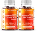 Vitamatic 2 Packs Sugar Free Pumpkin Seed Gummies- 3000 mg Equivalente Per Serving (de 20:1 y 10:1 Extracto 200 mg) - Hecho con Saw Palmetto - Natural Raspberry Flavor - 60 Condes