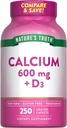 Verdad de la naturaleza Calcio 600mg con vitamina D3 Silencio 250 Caplets Silencio Calcio Carbonato Silencio Vegetariano, No GMO &amp; Gluten Suplemento Gratis