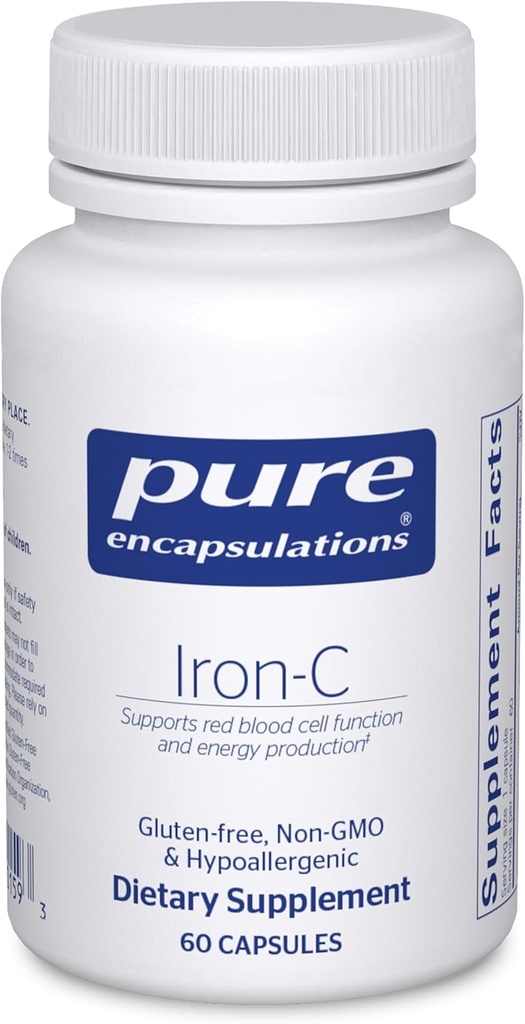 Pure Encapsulations Iron-C - 15 mg - 175 mg Vitamina C - Red Blood Cell Support* - Energy Production - Highly Bioavailable Iron Pill - Gluten Free & Vegan - 60 cápsulas