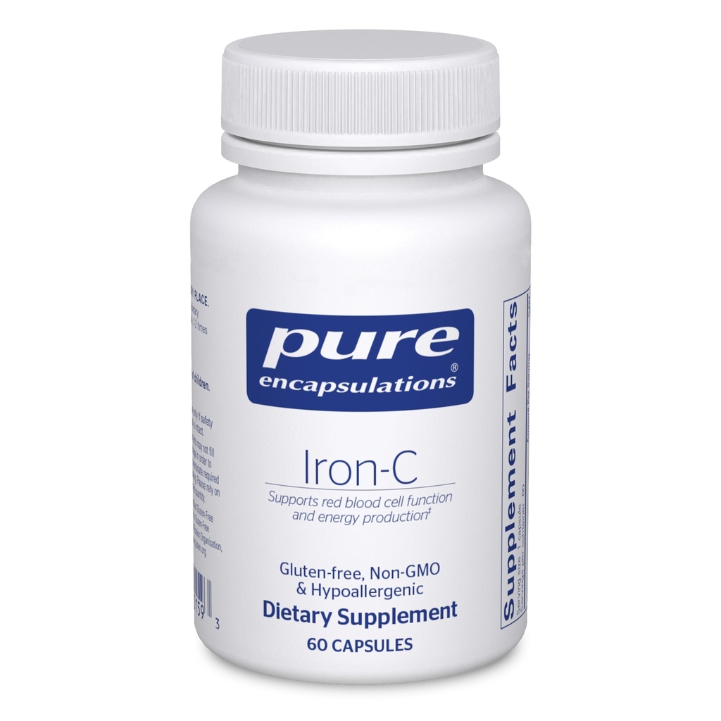 Pure Encapsulations Iron-C - 15 mg - 175 mg Vitamina C - Red Blood Cell Support* - Energy Production - Highly Bioavailable Iron Pill - Gluten Free & Vegan - 60 cápsulas
