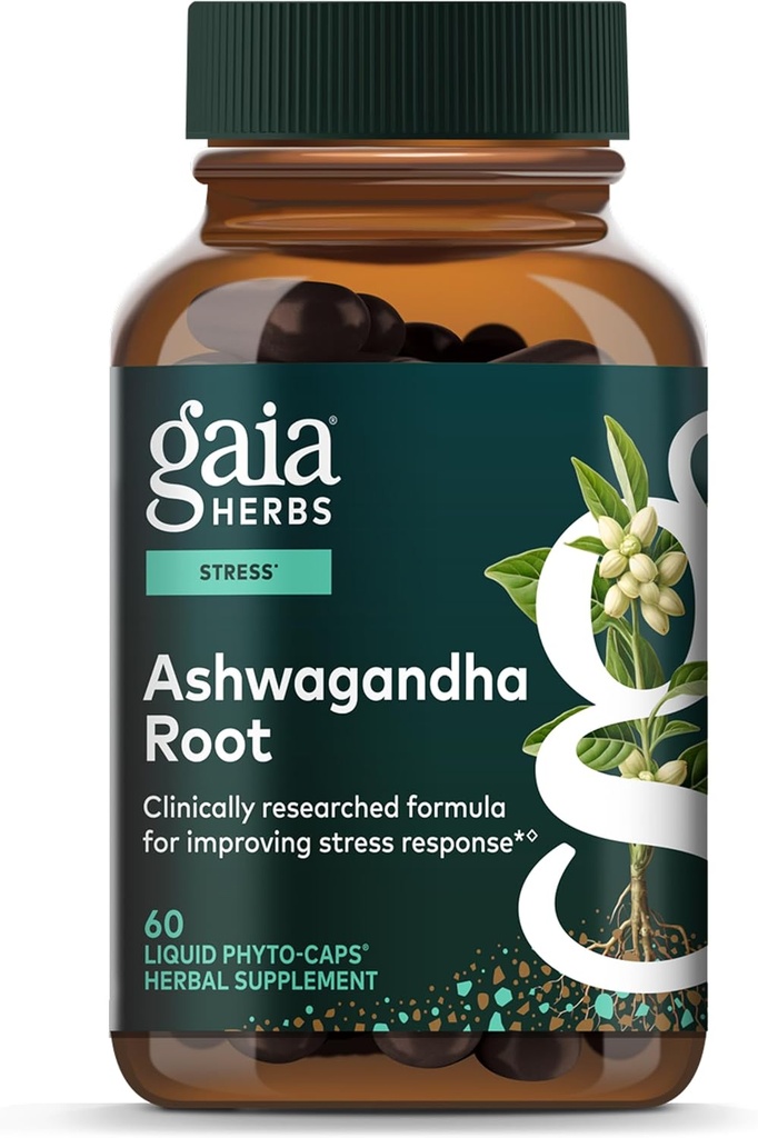Gaia Herbs Ashwagandha Root - Stress Relief & Sleep Support Supplement - Supports Balanced Energy Levels & Positive Outlook* - 60 Vegan Liquid Phyto Capsules (30-Day Supply)