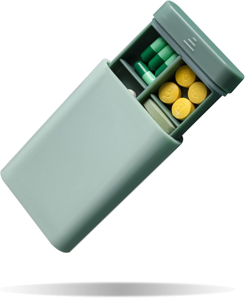 Small Pill Organizer Portable Pill Box for Purse, 6 Compartment Pill Organizer for Vitamin Fish Oil Supplements Pill Carrier (Green)