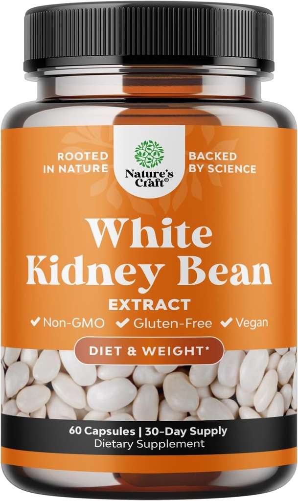 White Kidney Bean Extract Carb Blocker - White Kidney Beans Suplemento para Metabolism Boost &amp; Ease Calories de Starchy Food - Carb Control Suplementos - 60 cápsulas