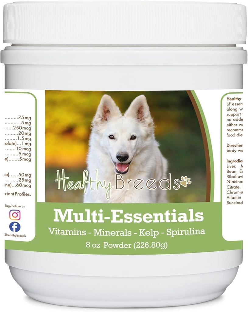 Heridas sanas Pastor alemán, blanco, multi-esenciales Polvo para perros - un suplemento ideal de vitaminas, minerales y antioxidantes para su perro - 8 oz