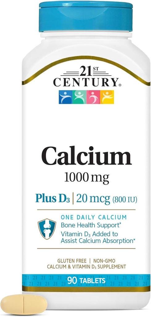 21st Century Calcium Plus D Tablets, 1000 mg, 90 Count