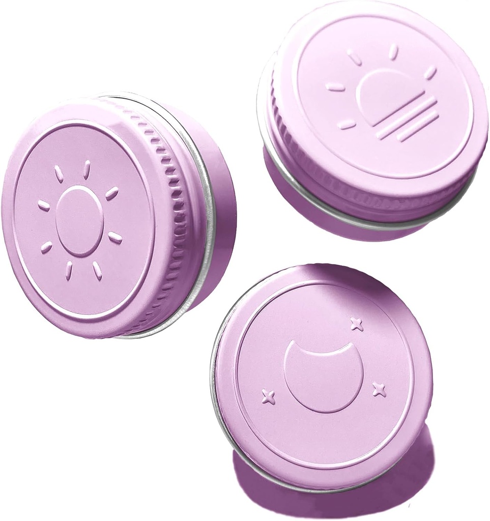 Extra Small Single Pill Box for Purse (3 Pack), Aluminum Screw Top Pill Container, 3 veces al día Portable Waterproof Single Pill Case for Vitamins, Fish Oils, Supplements (Light Purple)