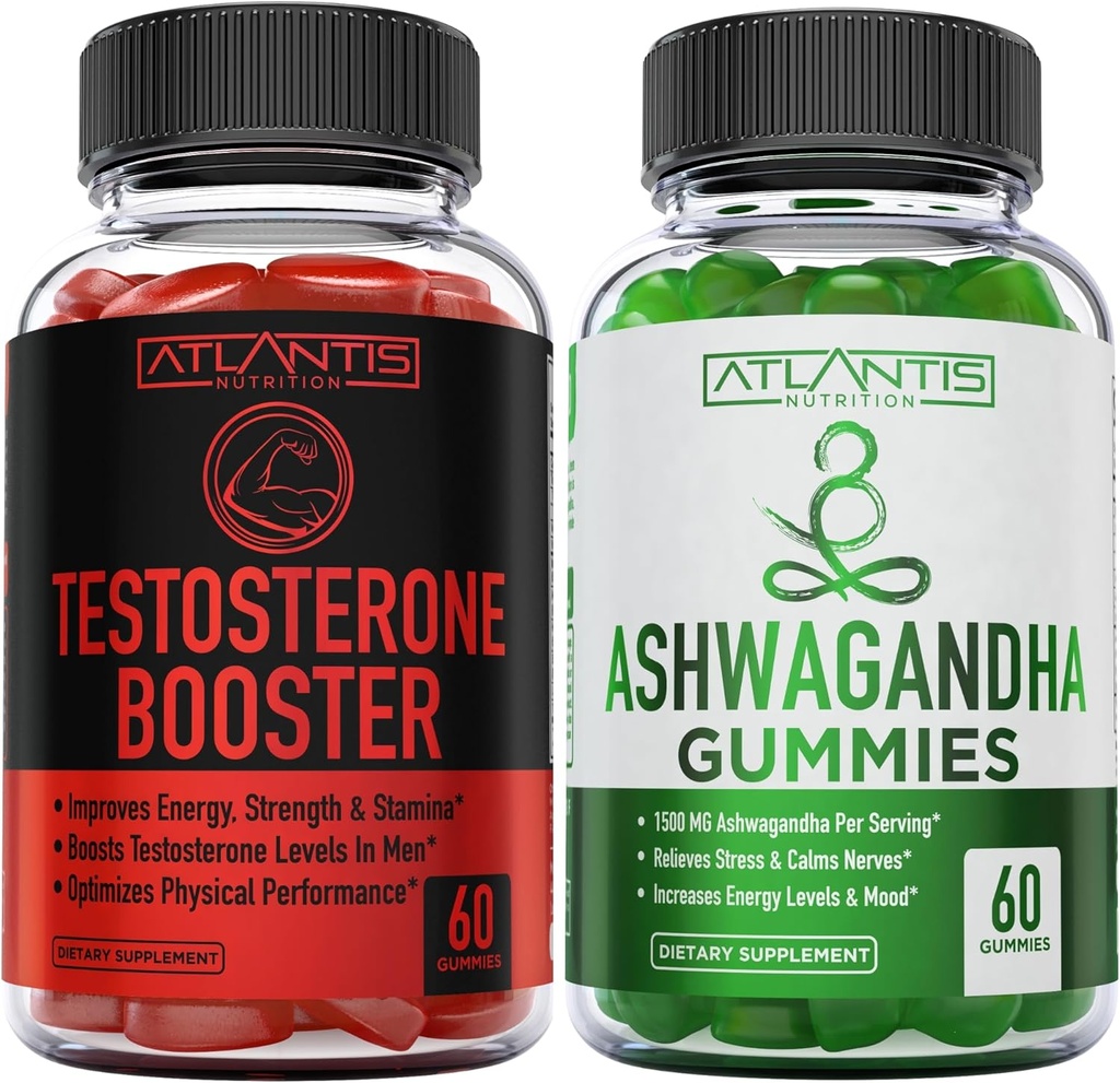 Atlantis Nutrición Testosterona Booster 2-Pack (120 Gummies) + Ashwagandha 60 Gummies