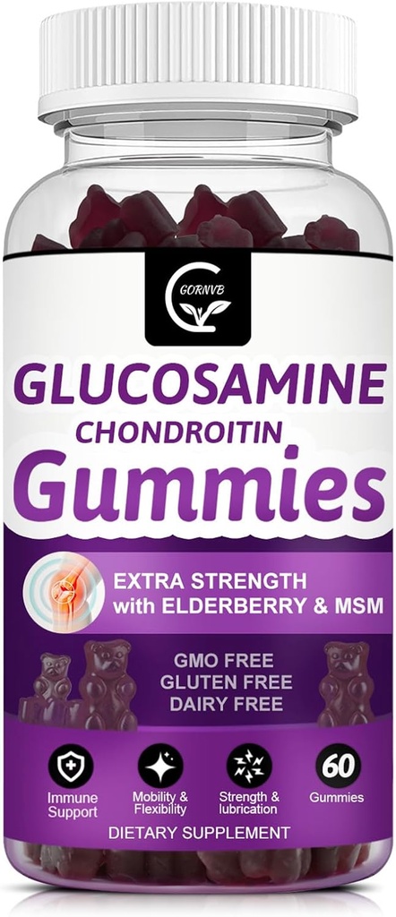 Glucosamine Chondroitin Gummies with MSM & Elderberry – Extra Strength Mobility & Flexibility Support, Antioxidant Immune Supplement for Women &amp; Men