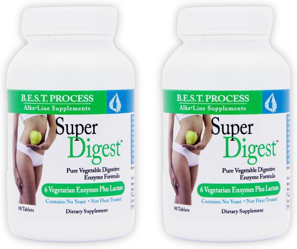 SuperDigest (2 Pack) Best Process Alkaline — Multi-Enzyme Digestive Support — Digestive Enzymes with Alfalfa, Papain " Bromelain (Vegetarian Friendly)