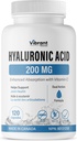 Suplemento de ácido hialurónico 200mg - 120 cápsulas, con vitamina C 100mg, salud conjunta de la piel, fermentación no transgénero, libre de gluten, testado de terceros, fórmula biodisponible