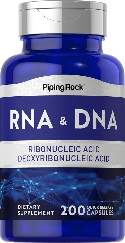 Piping Rock RNA DNA Suplemento tención 200 Capsules  Ribonucleic Acid ' Deoxyribonucleic Acid Complex ← Non-GMO, Gluten Free