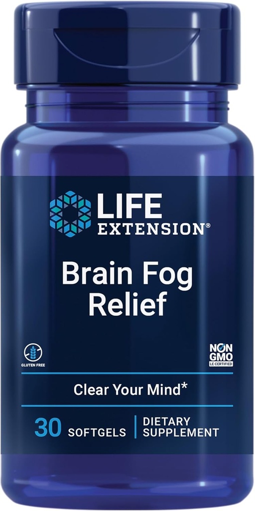 Extensión de la vida Brain Fog Relief, Mango Leaf Extract, Standardized Peppermint Oil, nootropic Brain Supplement for Clarity and Focus, Fast-Acting, Caffeine-Free, Gluten Free, Non-GMO, 30 softgels