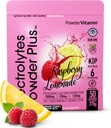 PowderVitamin Electrolytes Powder Plus (50 Servings) Raspberry Lemonade Electrolyte Powder Zero Calorie Keto, 0 Sugar, No Maltodextrin,1000mg Potassium,120mg Calcium,120mg Magnesium, Hydration Powder
