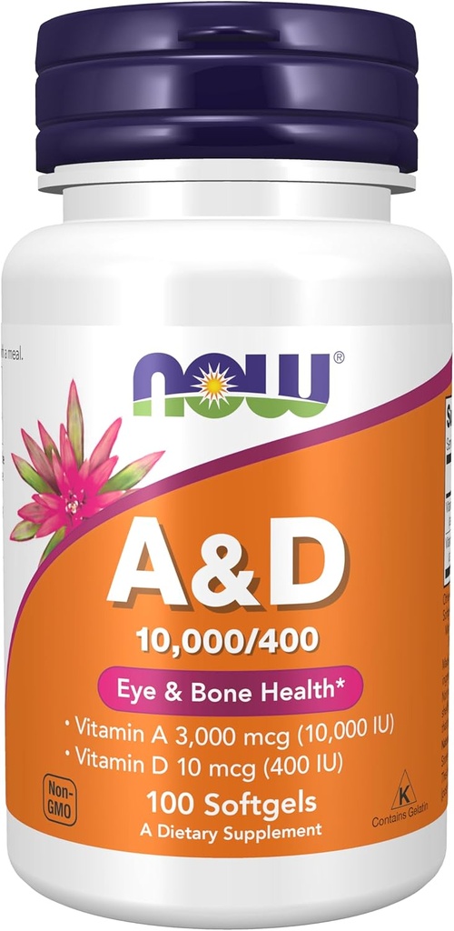 AHORA Suplementos, Vitamina A &amp; D 10.000/400 UI, Salud Ocular*, Nutrición Esencial, 100 Softgels