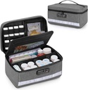 Organizador de botellas de cerradura Damero con divisores internos, almacenamiento de medicamentos y bolsa de organizador Cerradura de combinación para medicamentos, vitaminas y suministros médicos, Gray