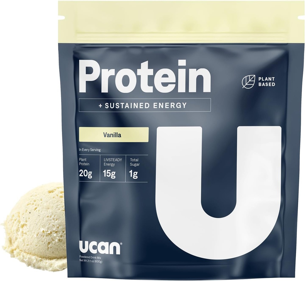 UCAN Energía + Polvo de proteína vegetal - Proteína vegetal vegana 20g Pea Proteína con ácidos aminoácidos EAAs " BCCAs - Polvo de proteína Keto - Sin azúcar añadido, sin gluten - Vainilla - 12 Servimientos