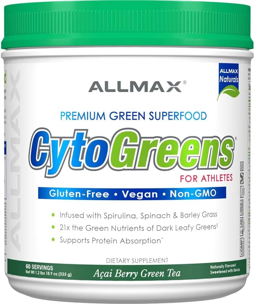 ALLMAX Nutrition - Cytogreens Super Greens Powder, Infused with Spirulina, Spinach &amp; Barley Grass, Supports Immune & Digestive Health, Gluten Free & Vegan, 60 Servings (Acai Berry Green Tea)