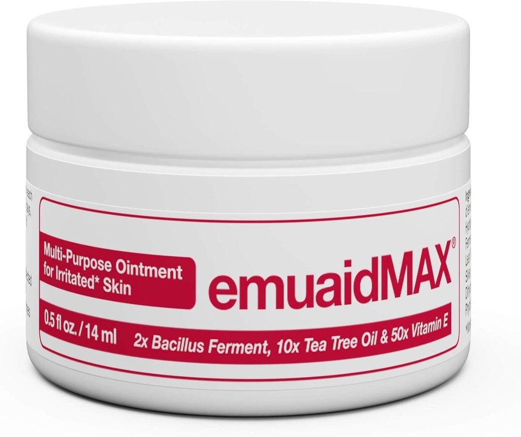 Emuaid EMUAIDMAX Ungüento para la piel picante, Tratamiento de fuerza máxima para el pie de atleta, la psoriasis, Jock Itch, Rash, Eczema, Sores fríos, ampollas y la infección por levadura, 0.5oz
