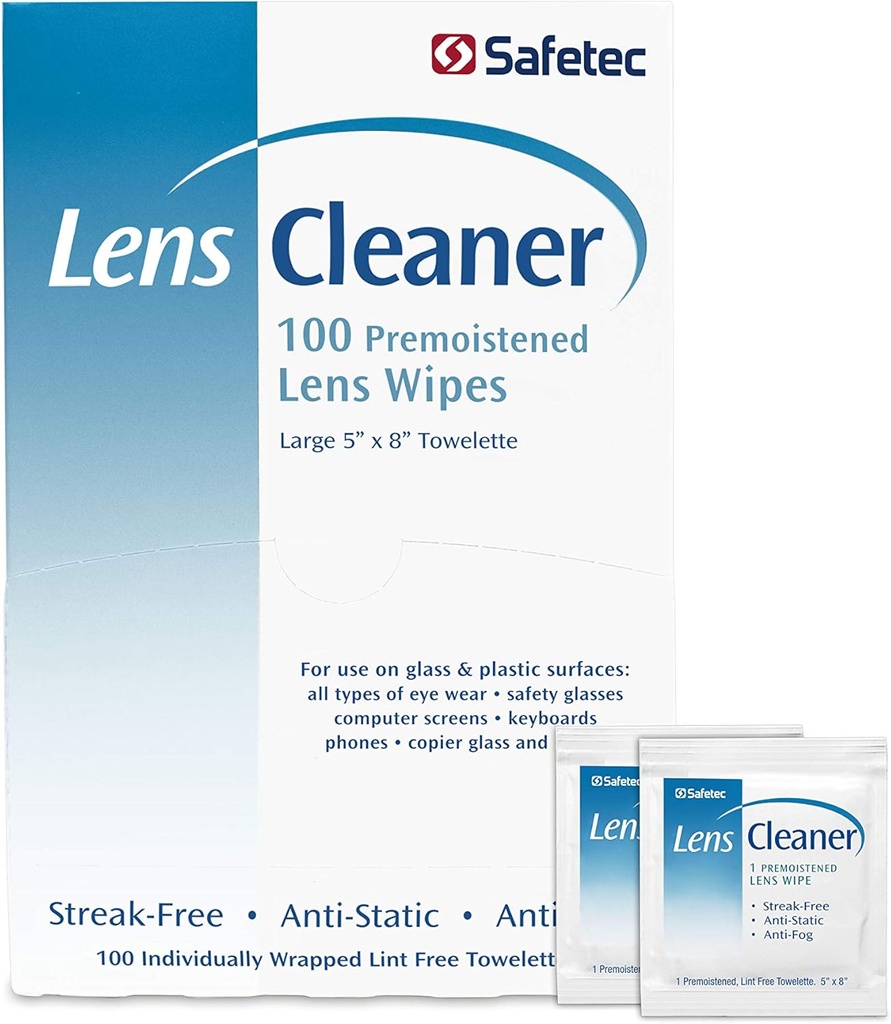 Safetec Lens &amp; Eyeglasses Cleaning Wipes, Pre-Moistened Wipes (2 Pack of 100ct Boxes - 200 Cleaning Cloths)