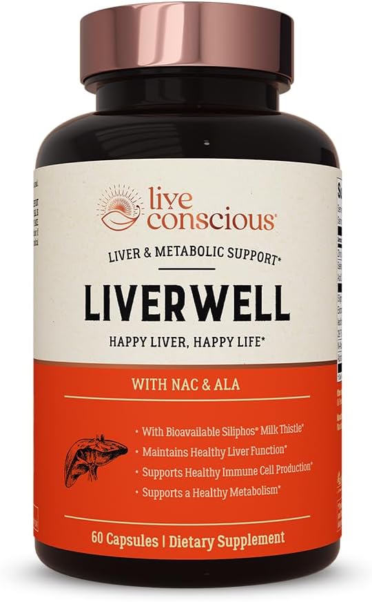 LiverWell Liver Cleanse, Rejuvenation, Metabolic Support - Suplemento Liver Health w/Highly Bioavailable Milk Thistle Extract, N-Acetyl Cysteine, Alpha Lipoic Acid, Zinc, Selenium - 60 Caps